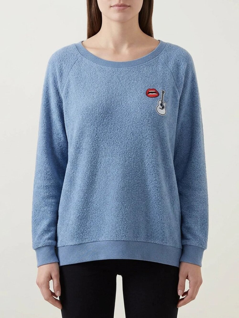 Honey Punch Blue Textured Fleece Pullover Sweatshirt L